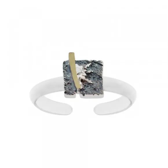 Anillo Cuadrado Flysch Plata y Lámina de Oro