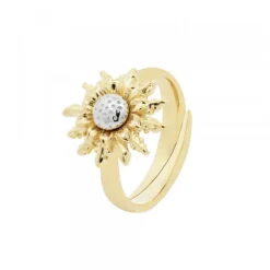 Anillo Eguzkilore de Plata Dorada Bicolor