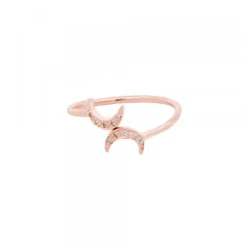 Anillo Luna de Plata Rosa con Circonitas