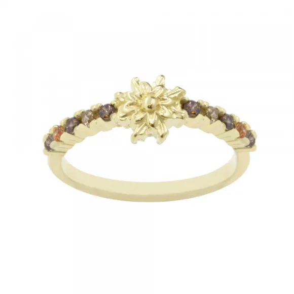 Anillo Muka Plata Dorada y Circonitas Marrones
