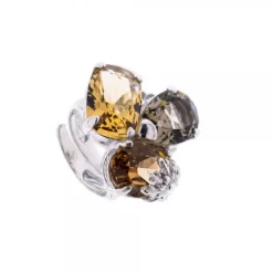 Anillo Queen 3 Plata y Cristales Marrones