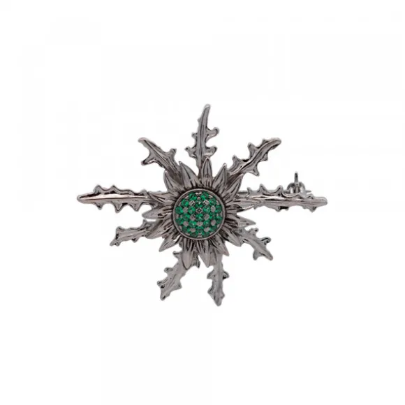 Broche Eguzkilore Plata con Circonitas Verdes 38mm