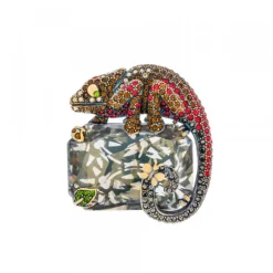 Broche Iguana Plata y Cristales