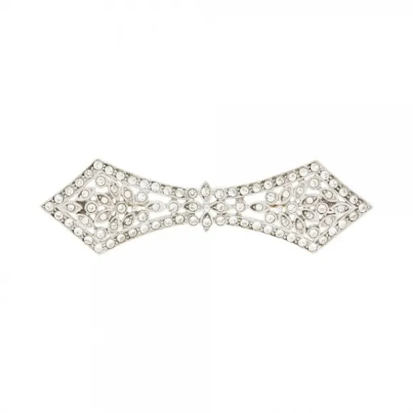 Broche Pajarita Plata y Cristales Blancos