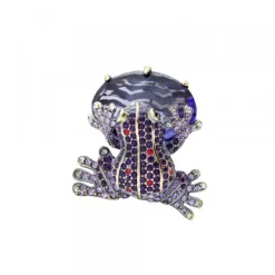 Broche Rana Plata y Cristal Amatista