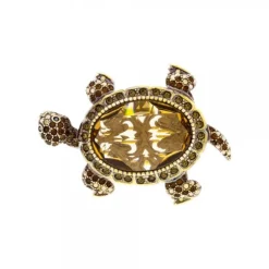 Broche Tortuga Plata y Cristales Marrones
