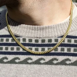 Cadena Cubana de Plata Dorada 5mm