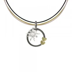 Colgante Bihotzak Plata y Lámina Oro con Cable