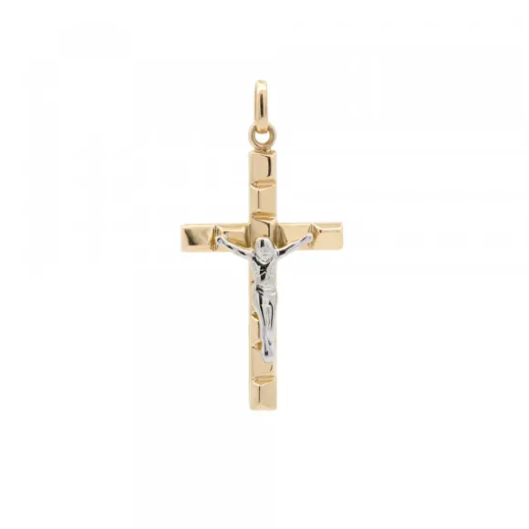 Colgante Cruz y Cristo Oro Bicolor 18kt.