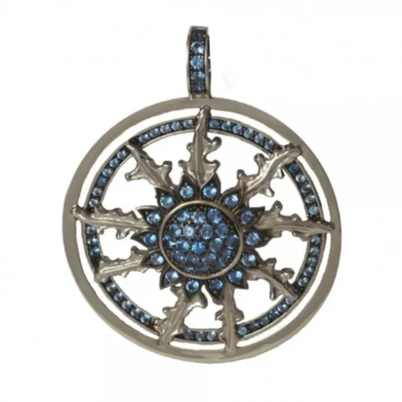Colgante Doble Cerco Plata y Circonitas Azules