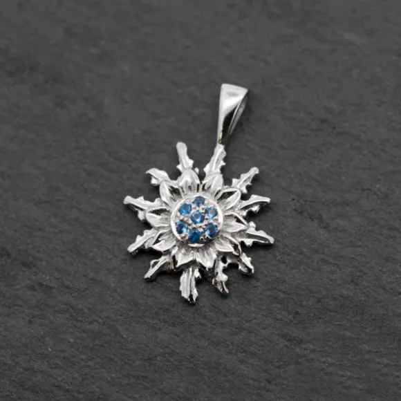 Colgante Eguzkilore Oro Blanco y Zafiros 14mm