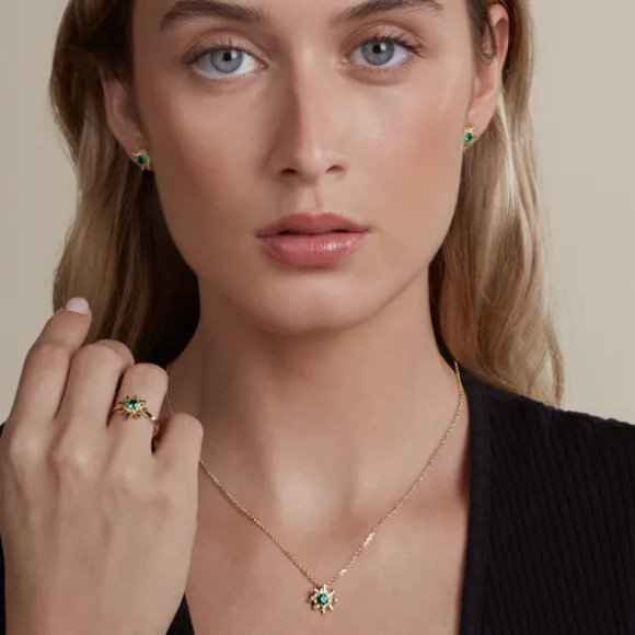 Colgante Eguzkilore Oro con Esmeralda