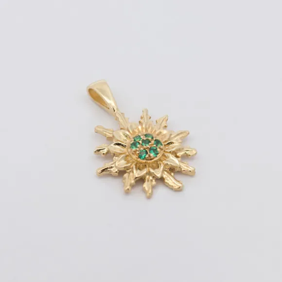 Colgante Eguzkilore Oro y Circonitas Verdes 14mm