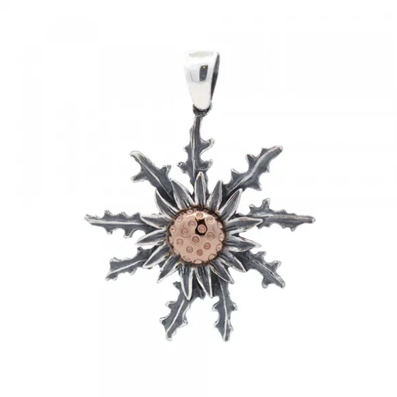 Colgante Eguzkilore Plata Envejecida y Rosa 37mm