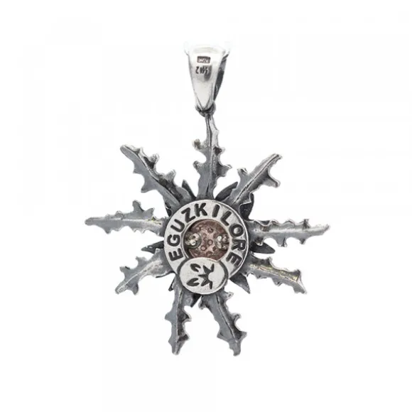 Colgante Eguzkilore Plata Envejecida y Rosa 37mm