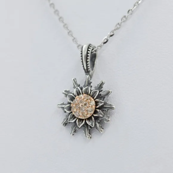 Colgante Eguzkilore Plata Envejecida y Circonitas 14mm