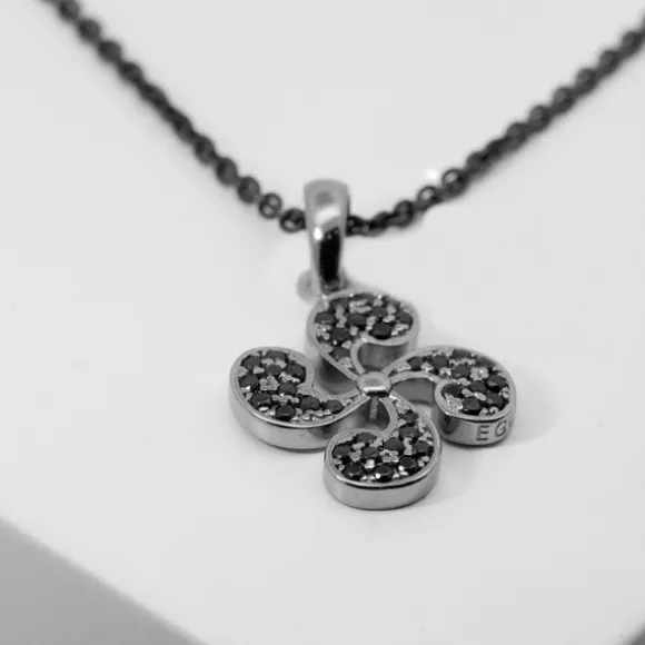 Colgante Lauburu Plata Negra y Circonitas Negras