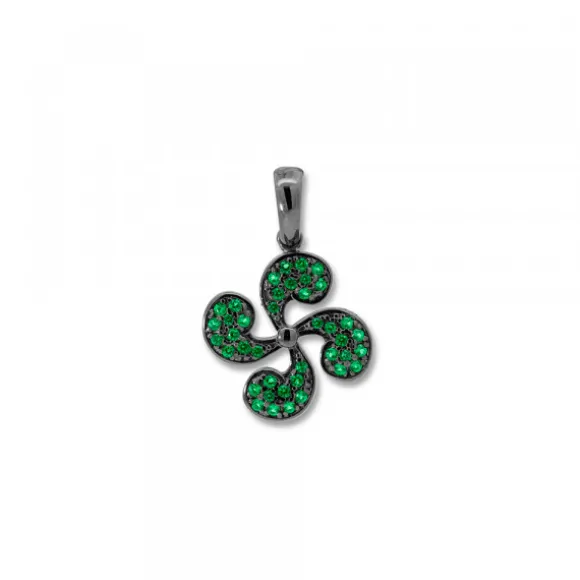 Colgante Lauburu Plata Negra y Circonitas Verdes