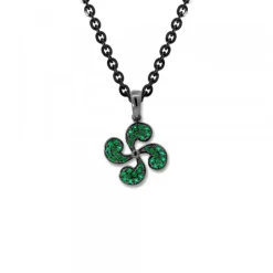 Colgante Lauburu Plata Negra y Circonitas Verdes