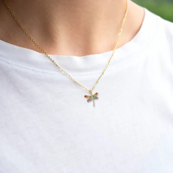 Colgante Libélula Oro y Circonitas Multicolor