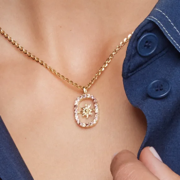 Colgante Muka Plata Dorada y Circonitas Marrones