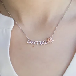 Gargantilla Ama Handia Plata y Eguzkilore Rosa