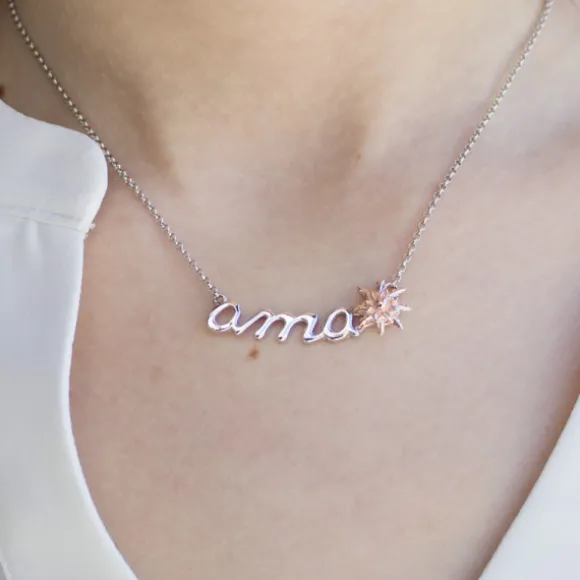 Gargantilla Ama Handia Plata y Eguzkilore Rosa