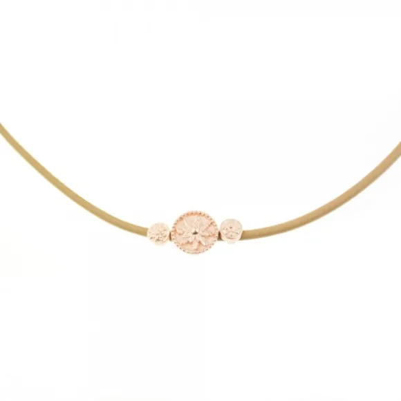 Gargantilla Anuk Cuero Beige con Plata Rosa