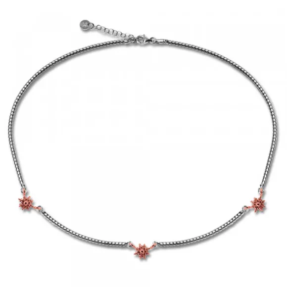 Gargantilla de Plata con 3 Eguzkilore Rosas y Cadena Semirígida