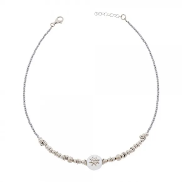 Gargantilla Eguzkilore Semirígida de Plata con Perla