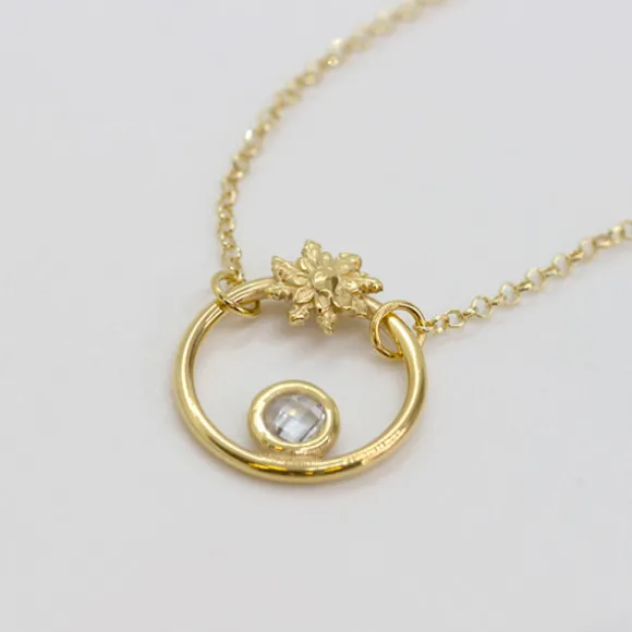 Gargantilla Luna Llena Plata Dorada y Circonita