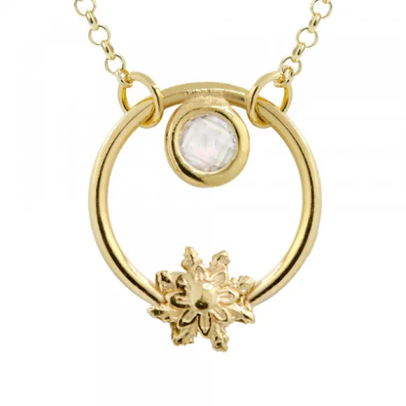 Gargantilla Luna Llena Plata Dorada y Circonita