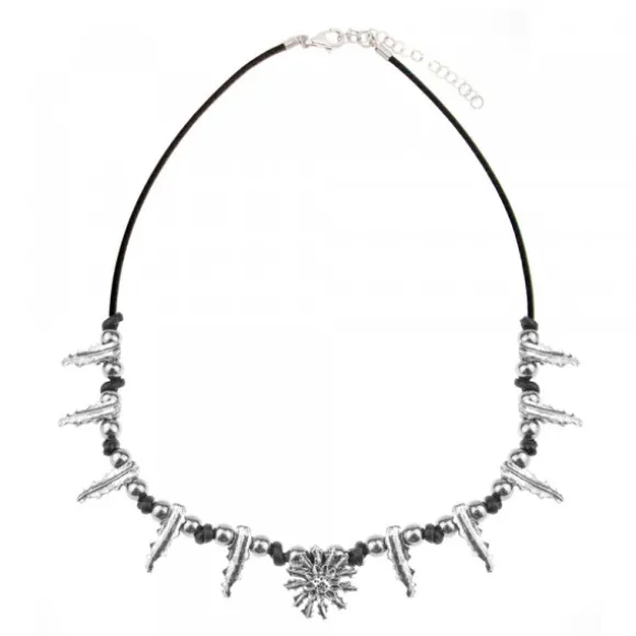 Gargantilla Mari Brillo Oxidado Diez Hojas y Motivo Eguzkilore