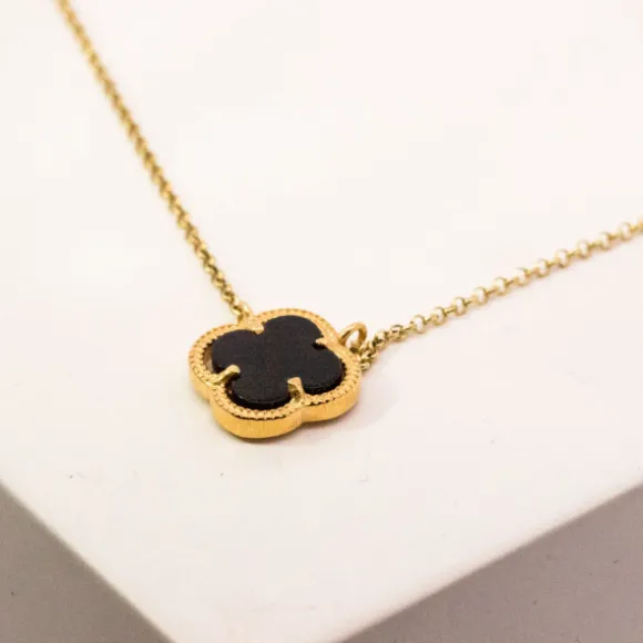 Gargantilla Trébol de Plata Dorada Onix