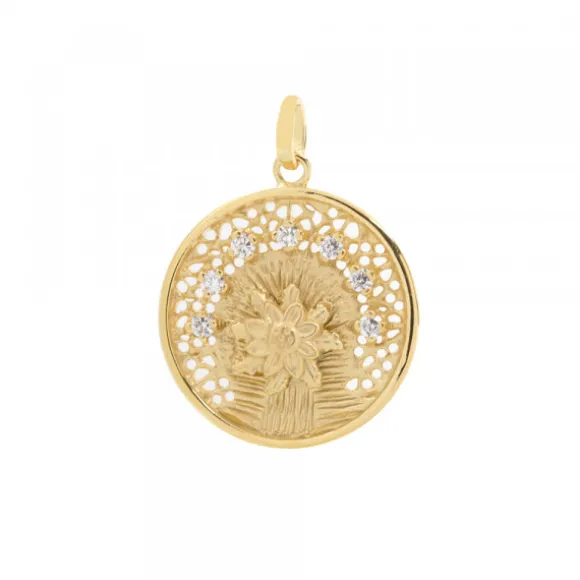 Medalla Calada Dorada y Circonitas 21mm