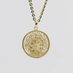 Medalla Calada Dorada y Circonitas 21mm