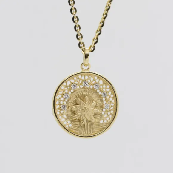 Medalla Calada Dorada y Circonitas 21mm