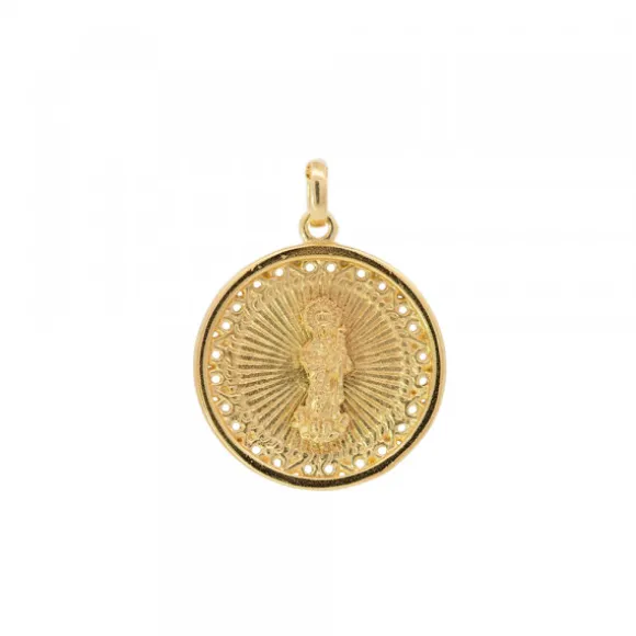 Medalla Virgen Blanca de Plata Dorada Personalizable