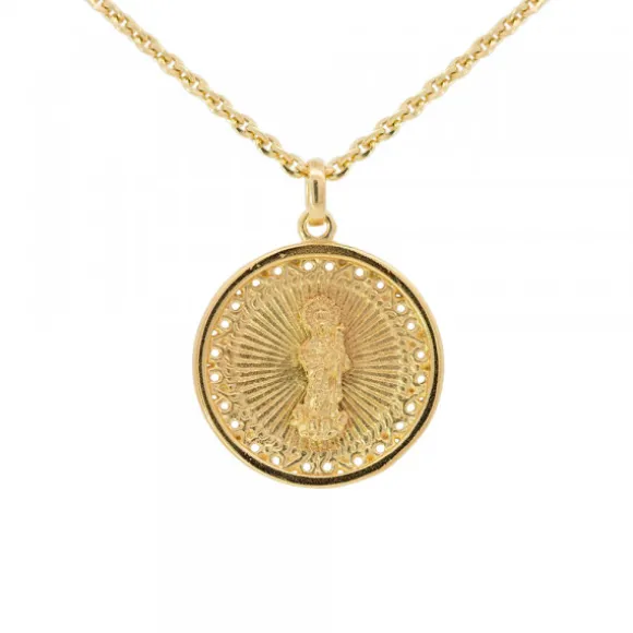 Medalla Virgen Blanca de Plata Dorada Personalizable