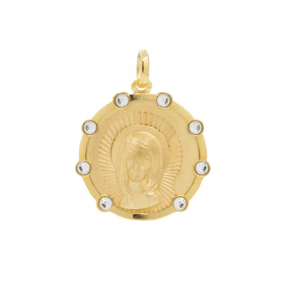 Medalla Virgen Niña Plata Dorada Circonitas 21mm