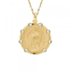 Medalla Virgen Niña Plata Dorada Circonitas 21mm