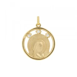 Medalla Virgen Niña Plata Dorada y Circonitas 15mm