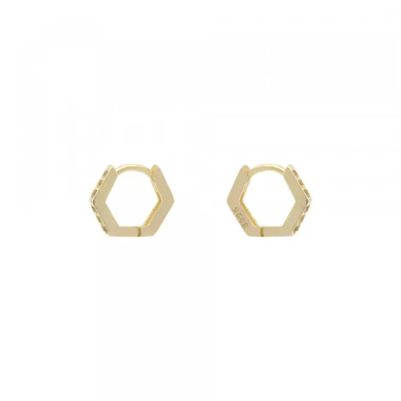Mini Aro Hexagon Plata Dorada con Circonitas