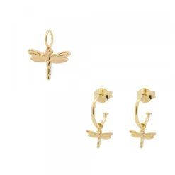 Pack Colgante y Pendientes Libélula de Plata Dorada