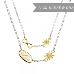 Pack Madre e Hija Gargantilla Infinito Eguzkilore de Plata Dorada