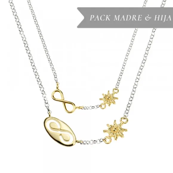 Pack Madre e Hija Gargantilla Infinito Eguzkilore de Plata Dorada