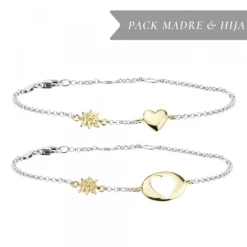 Pack Madre e Hija Pulsera Corazón Eguzkilore Dorado