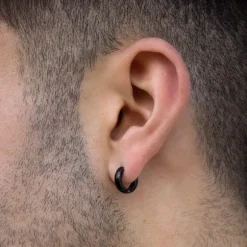 Pendientes Aro Acero Negro Fino 13mm