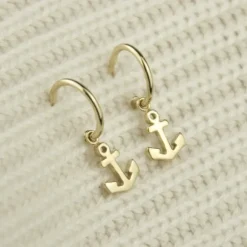 Pendientes Aro Ancla de plata dorada