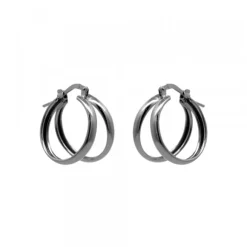 Pendientes Aro Doble de Plata Negra 16mm